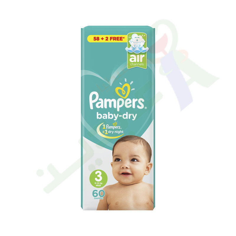 PAMPERS BABY DRY SIZE (3) MIDI 60pieces