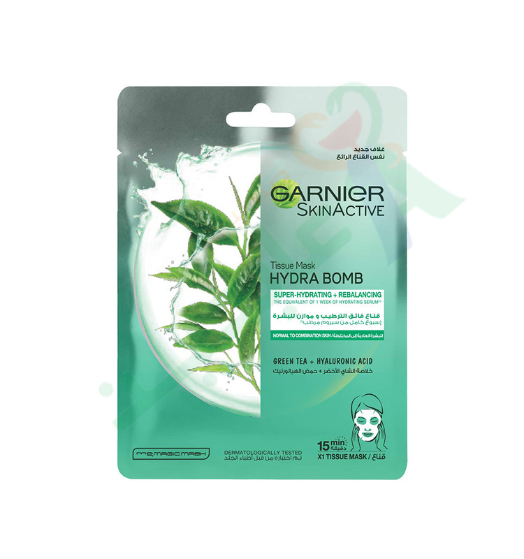 GARNIER GREEN TEA+HYALURONIC ACID MASK 32GM