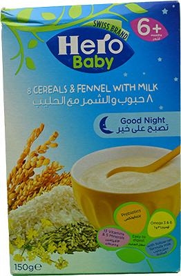 HERO BABY G.M. 8 CEREAL & FENNEL WITH MILK 150 GM