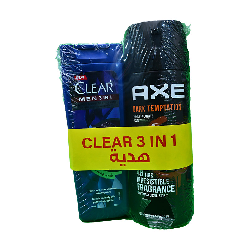 AXE DARK TEMPTATION SPRAY 150ML+CLEAR 90 SH SP.OFF 1 BOX