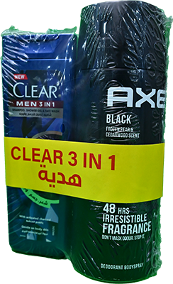 AXE BLACK SPRAY 150ML+CLEAR 90ML SHAM SP.OFFER 1 BOX