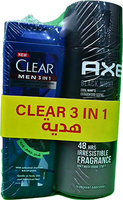 AXE BLACK NIGHT SPRAY 150ML+CLEAR 90 SH SP.OFFER 1 BOX