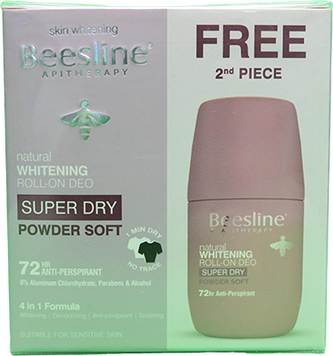 BEESLINE SUPER DRY POWDER SOFT ROLLON 2PCS SP.OFF 1 BOX