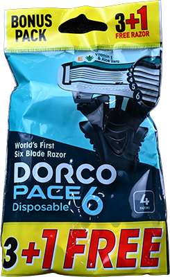 DORCO MEN PACE DISPOSABLE 6 BLADE 4RAZORS 3+1 FREE 1 BOX