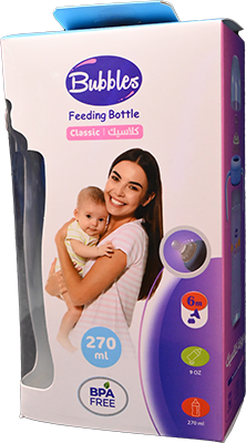 BUbbLES FEEDING BOTTLE CLASSIC WITHHAND 270ML(لبني 1 BOX
