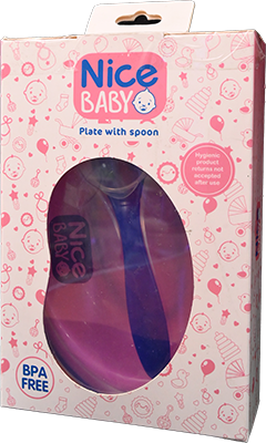 NICE BABY PLATE WITH SPOON احمر 1 BOX