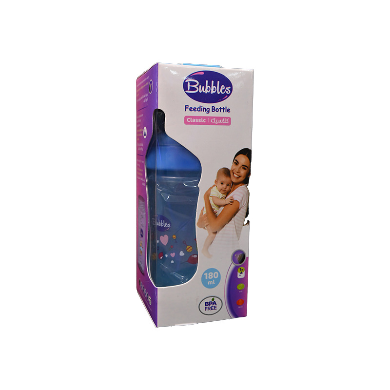 BUBBLES FEEDING BOTTLE CLASSIC BLUE 180 ML 1 BOX