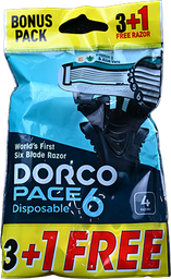 [109723] DORCO MEN PACE DISPOSABLE 6 BLADE 4RAZORS 3+1 FREE 1 BOX